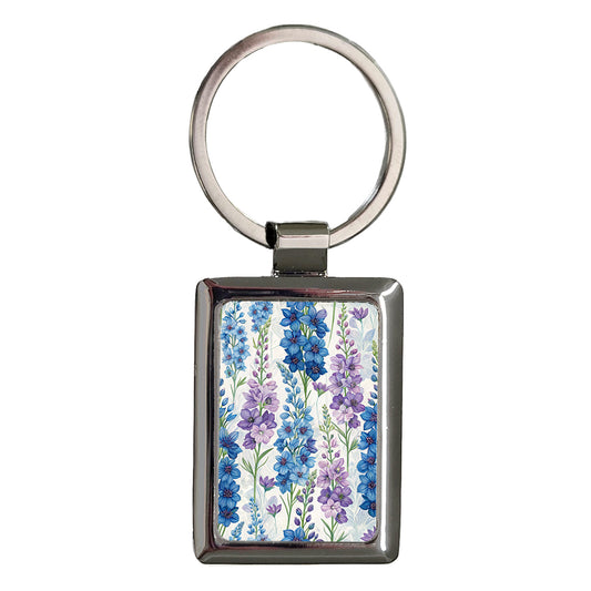 Delphinium Flowers Blue Purple Rectangle Metal Keychain