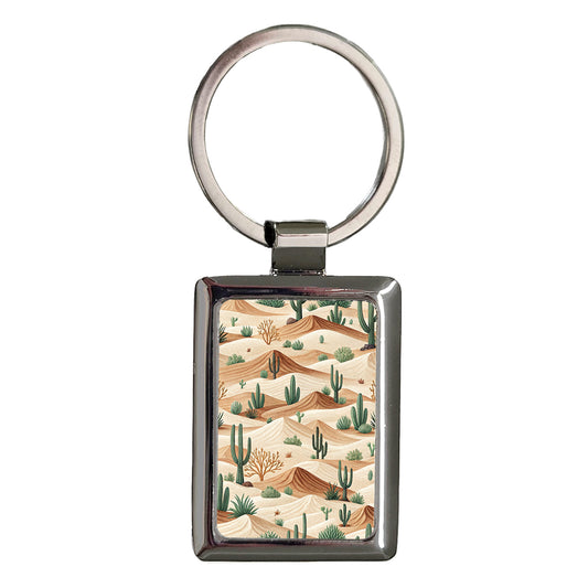 Desert Hills Cactus Background Rectangle Metal Keychain