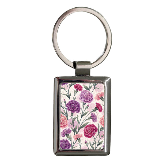 Dianthus Flowers Purple Pinks Rectangle Metal Keychain