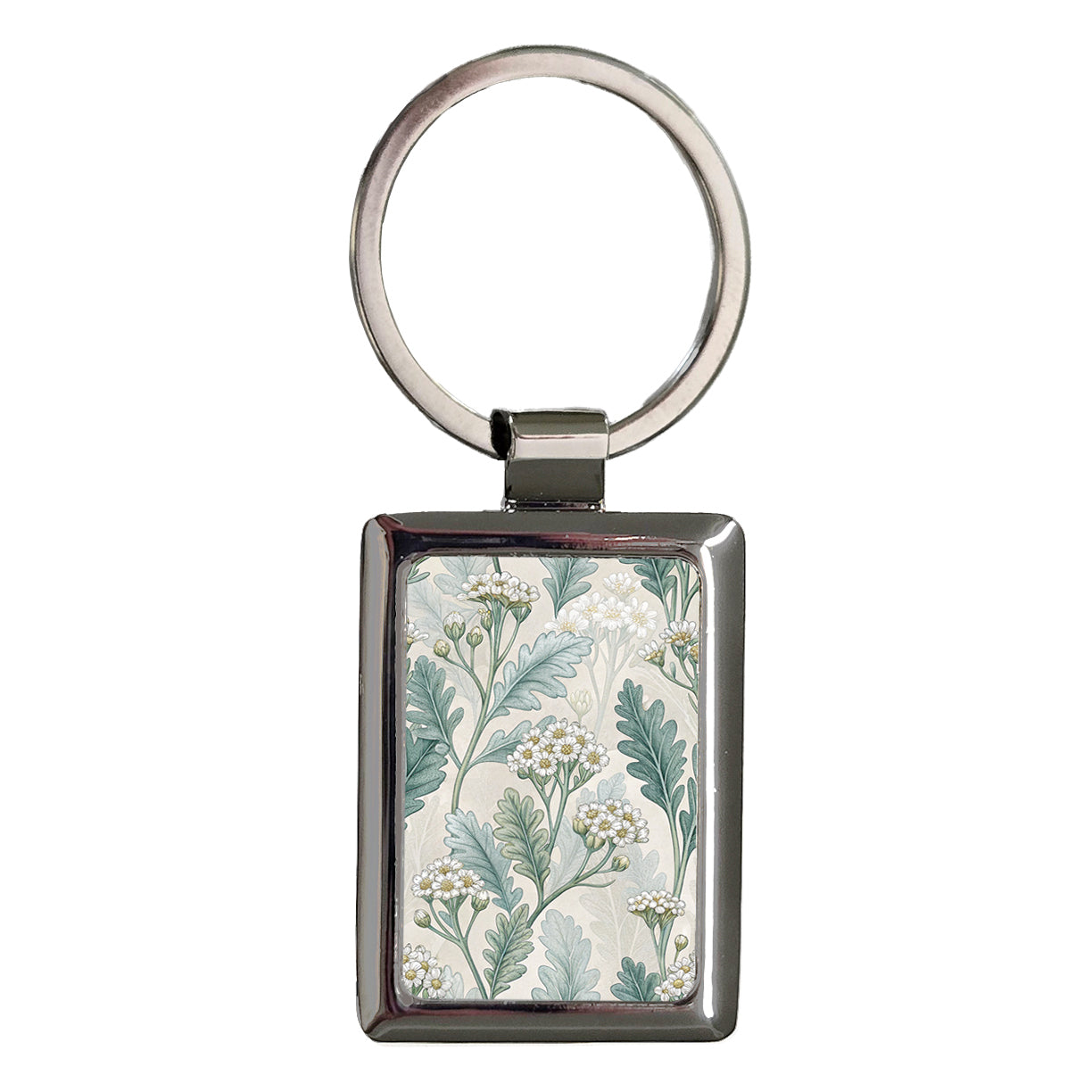 Dusty Miller Flowers Leaves Elegant Rectangle Metal Keychain