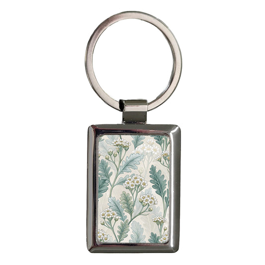 Dusty Miller Flowers Leaves Elegant Rectangle Metal Keychain