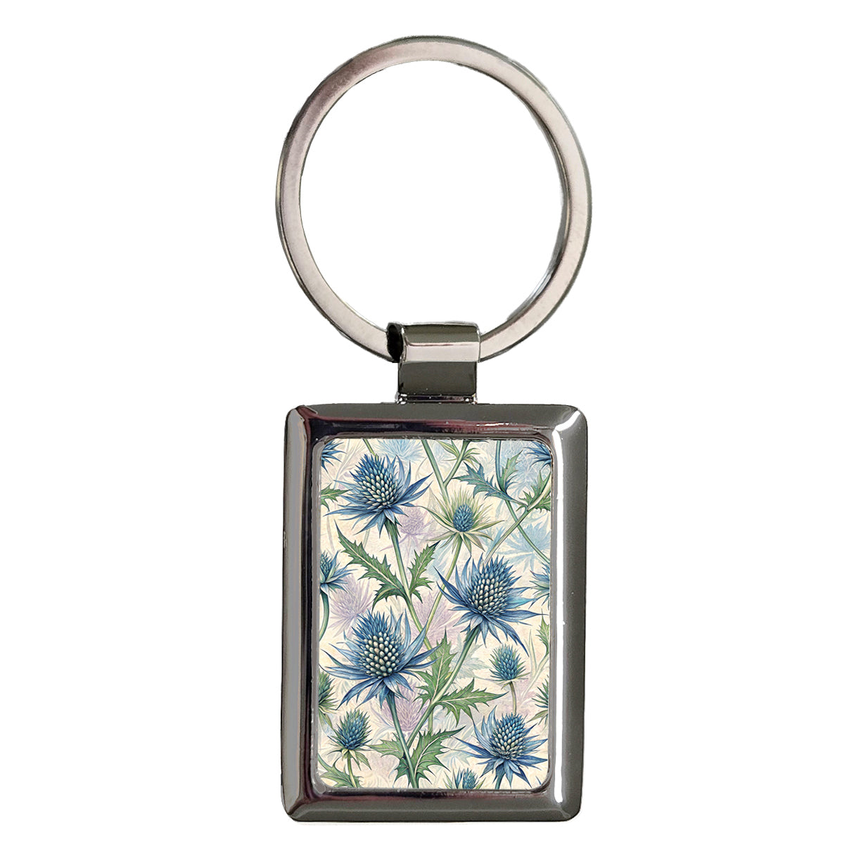 Eryngium Flowers Blue Floral Rectangle Metal Keychain