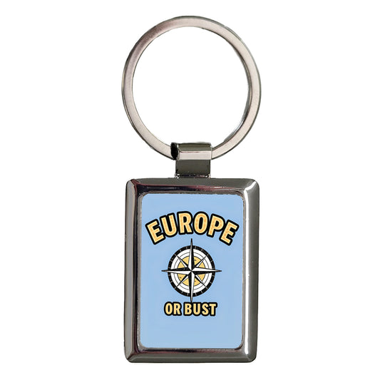 Europe Or Bust Vacation Rectangle Metal Keychain