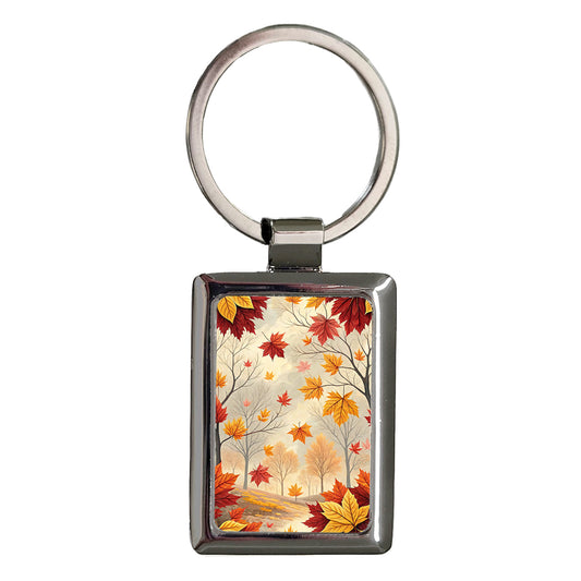 Fall Leaves Background Rectangle Metal Keychain