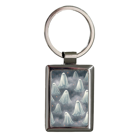 Floating Ghosts Background Halloween Rectangle Metal Keychain