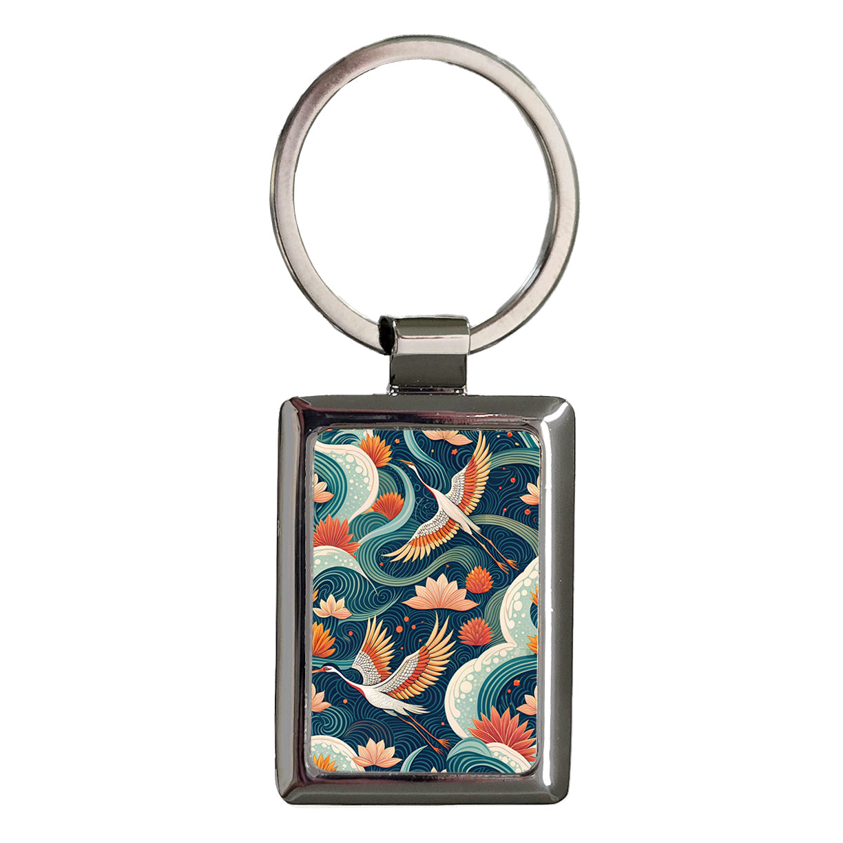 Flying Birds Background Rectangle Metal Keychain