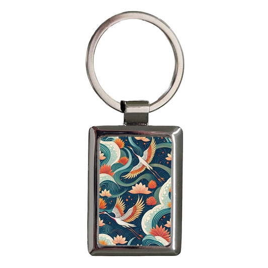 Flying Birds Background Rectangle Metal Keychain