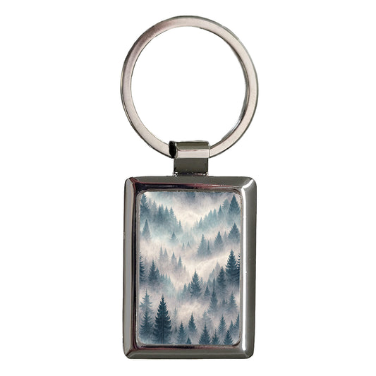 Foggy Forest Background Rectangle Metal Keychain