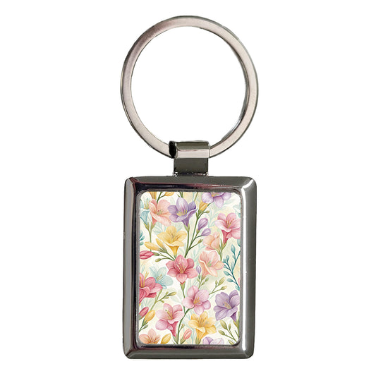Freesia Flowers Pastel Rectangle Metal Keychain