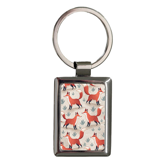 Fun Foxes Background Rectangle Metal Keychain