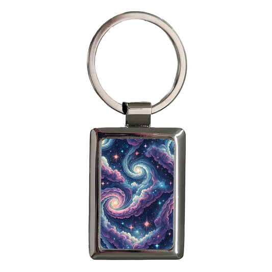 Galaxy Space Swirls Rectangle Metal Keychain
