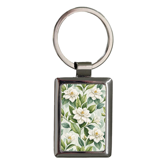 Gardenia Flowers Elegant Rectangle Metal Keychain