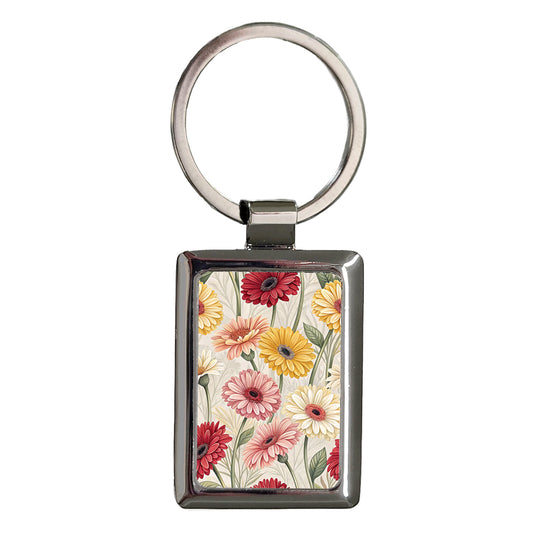 Gerbera Daisy Flowers Pink Yellow White Rectangle Metal Keychain