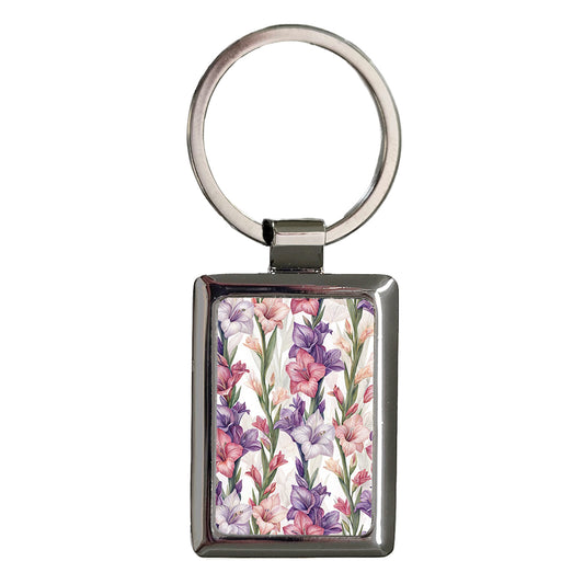 Gladiolus Flowers Purple White Rectangle Metal Keychain