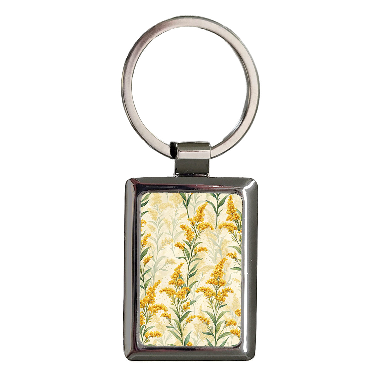 Goldenrod Flowers Background Rectangle Metal Keychain