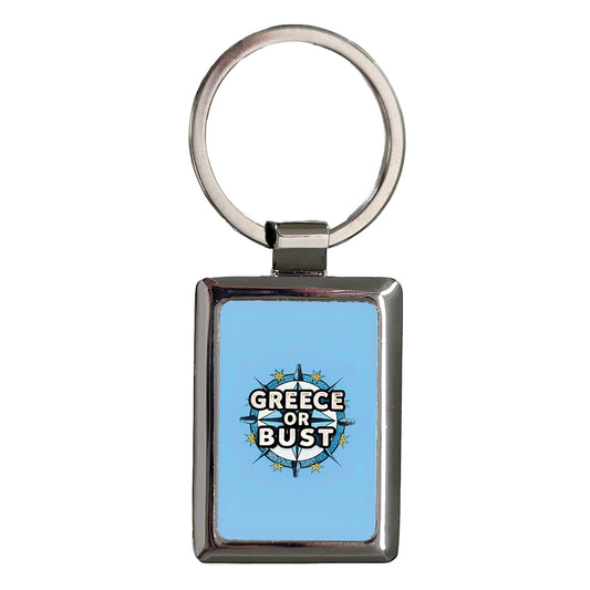 Greece Or Bust Vacation Blue Rectangle Metal Keychain