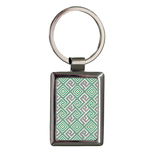 Greek Key Pattern Green Rectangle Metal Keychain