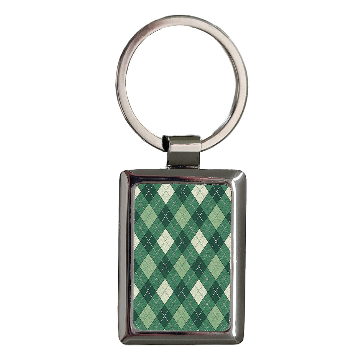 Green Argyle Background Rectangle Metal Keychain
