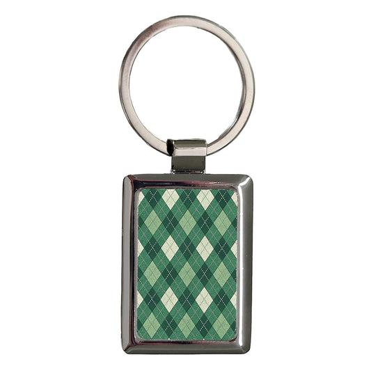 Green Argyle Background Rectangle Metal Keychain