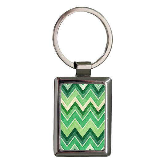 Green Chevrons Background Rectangle Metal Keychain
