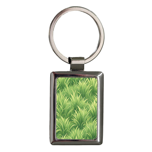 Green Grass Tufts Background Rectangle Metal Keychain
