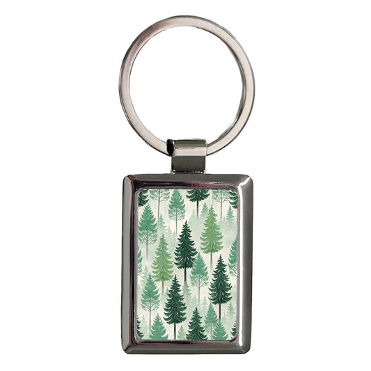 Green Trees Elegant Background Rectangle Metal Keychain