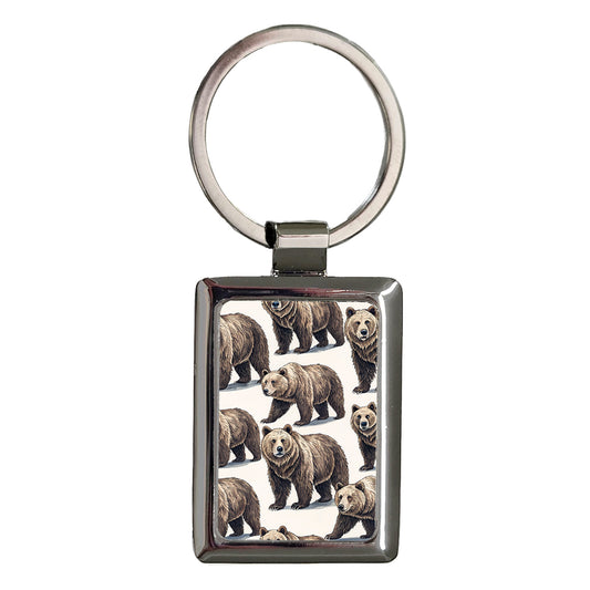 Grizzly Bears Background Rectangle Metal Keychain
