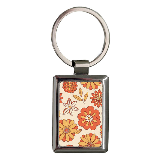 Groovy Flowers Orange Yellow Background Rectangle Metal Keychain