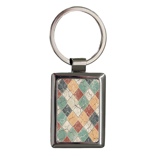 Grunge Diamonds Pattern Rectangle Metal Keychain