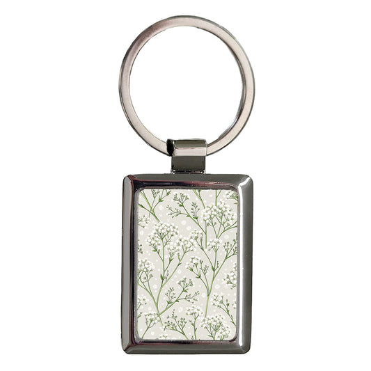 Gypsophila Flowers White Rectangle Metal Keychain