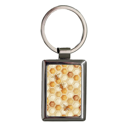 Honeycomb Bees Backdrop Pattern Rectangle Metal Keychain