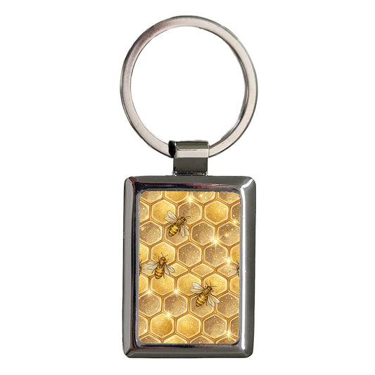 Honeycomb Bees Beautiful Background Rectangle Metal Keychain