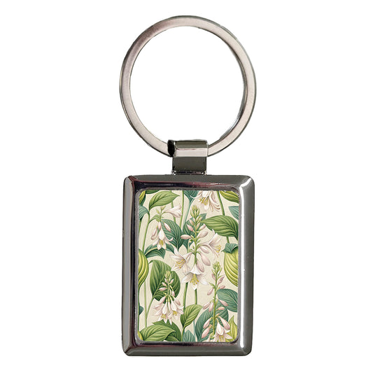Hosta Flowers Leaves Rectangle Metal Keychain