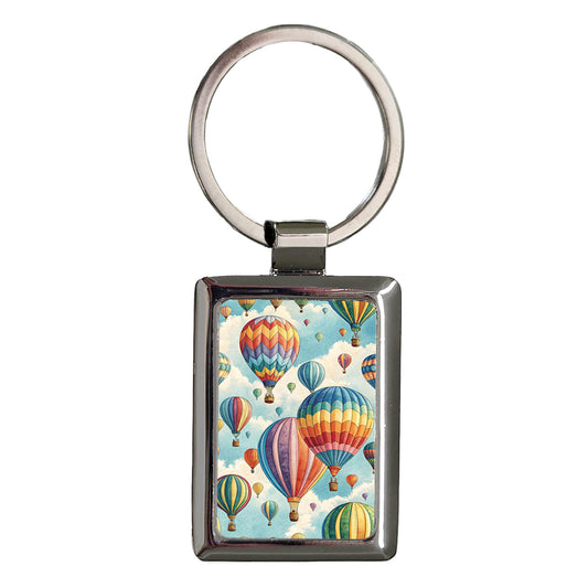 Hot Air Balloons Colorful Background Rectangle Metal Keychain