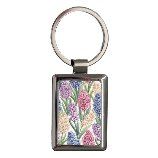 Hyacinth Flowers Pink Purple Blue White Rectangle Metal Keychain