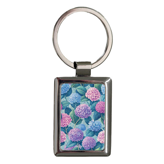 Hydrangea Flowers Purple Blue Pink Rectangle Metal Keychain