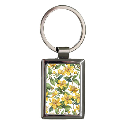 Hypericum Flowers Yellow Rectangle Metal Keychain