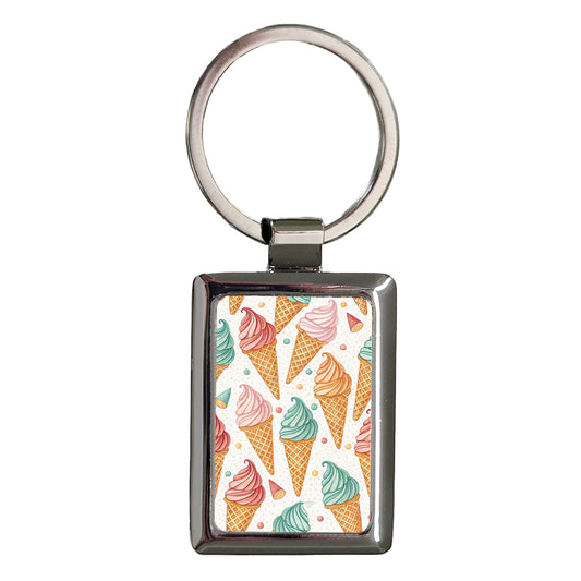 Ice Cream Cones Colorful Background Rectangle Metal Keychain