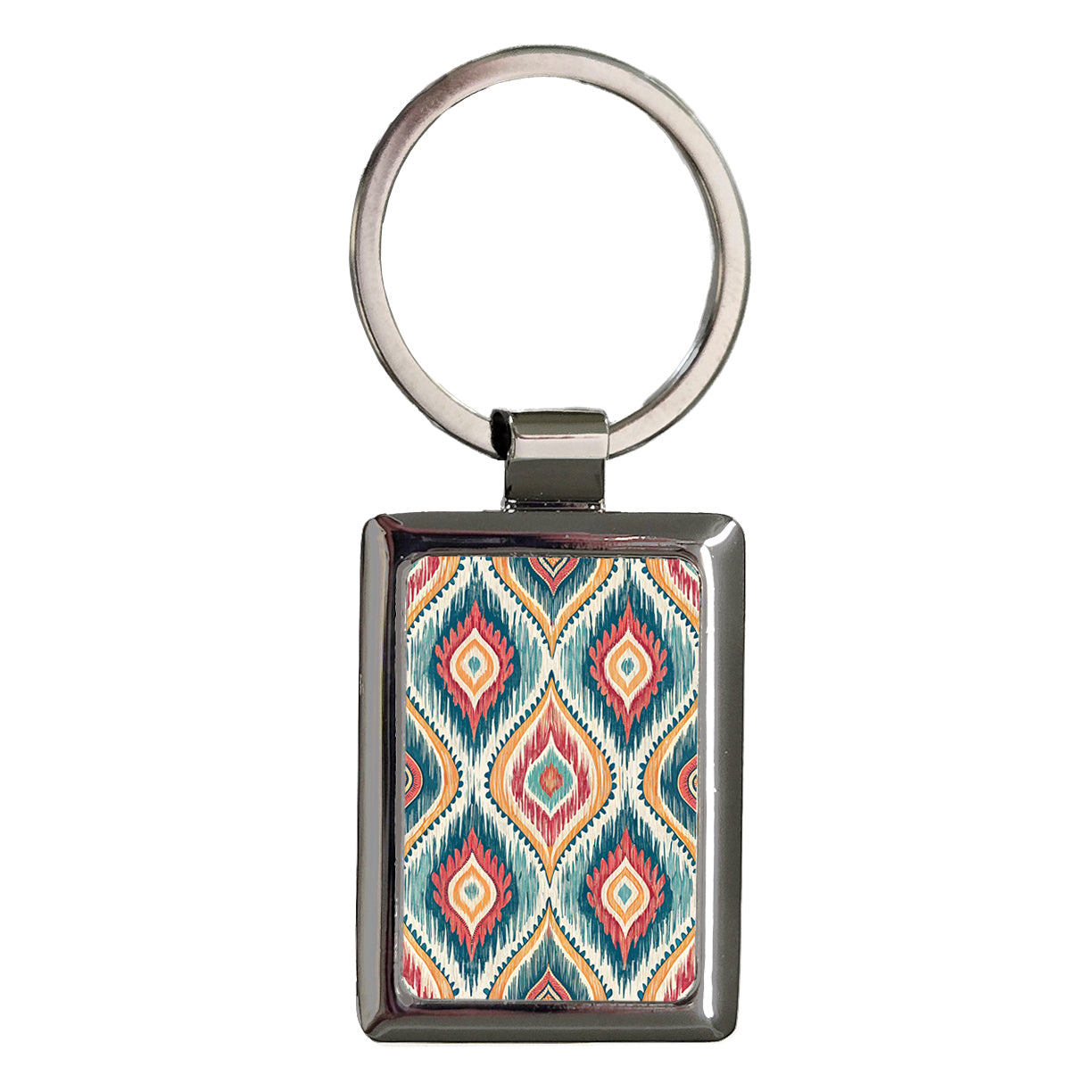 Ikat Pattern Colorful Background Rectangle Metal Keychain