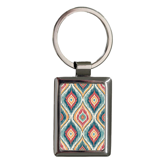 Ikat Pattern Colorful Background Rectangle Metal Keychain
