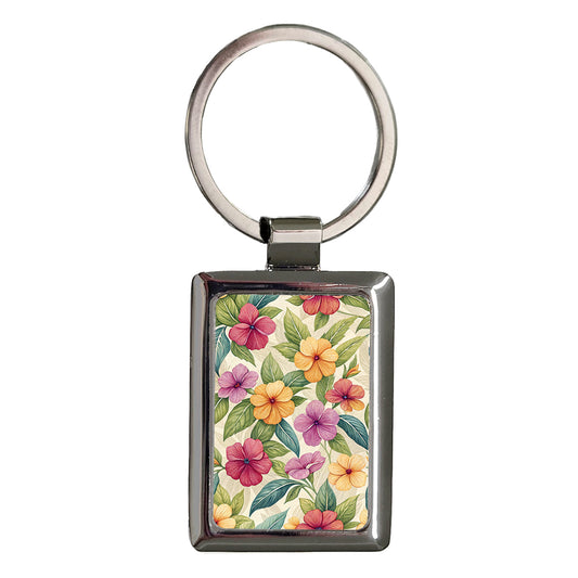 Impatiens Flowers Colorful Background Rectangle Metal Keychain