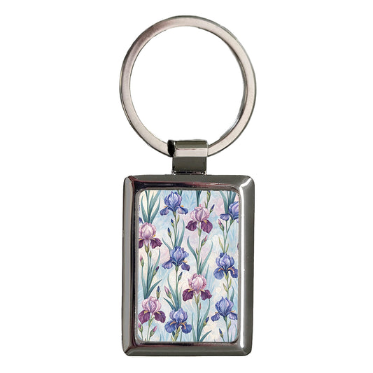 Iris Flowers Purples Lovely Rectangle Metal Keychain