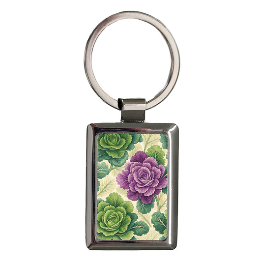 Kale Flowers Leaves Background Rectangle Metal Keychain