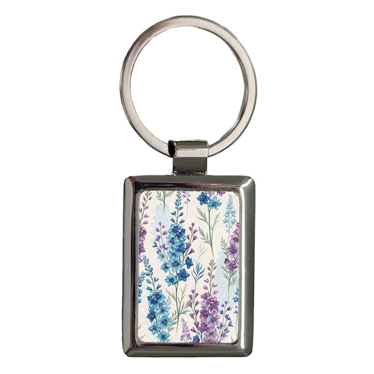 Larkspur Flowers Blue Purple Background Rectangle Metal Keychain
