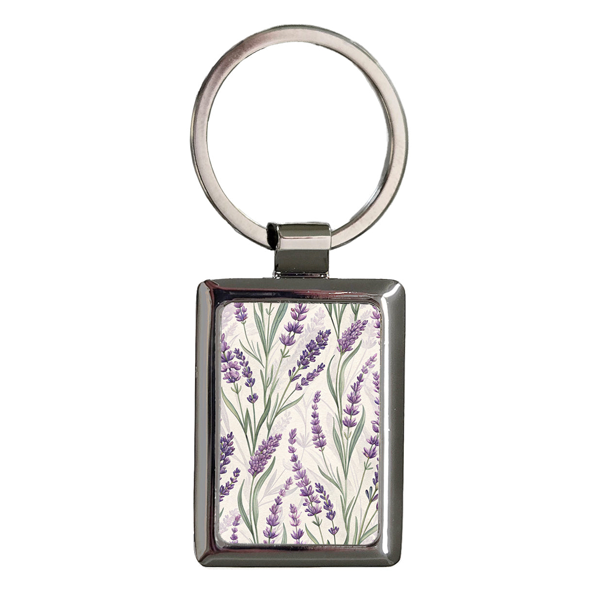 Lavender Flowers Background Purple Elegant Rectangle Metal Keychain