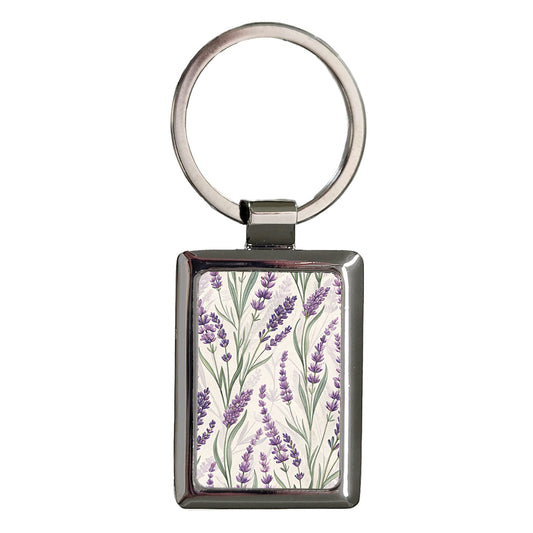 Lavender Flowers Background Purple Elegant Rectangle Metal Keychain