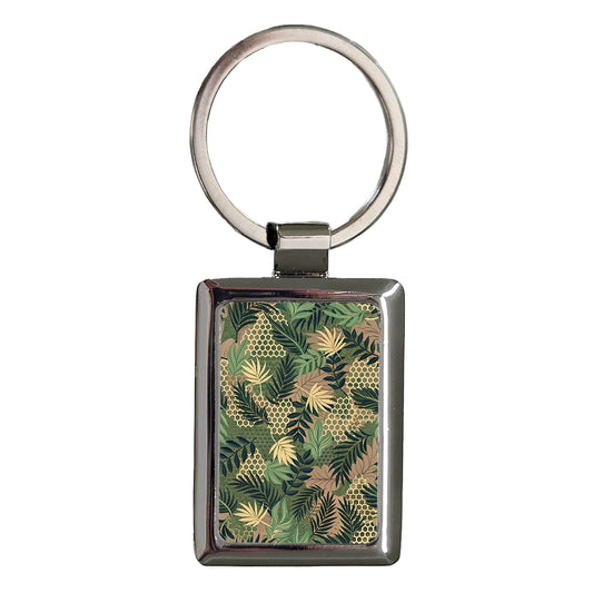 Leaves Camouflage Pattern Rectangle Metal Keychain