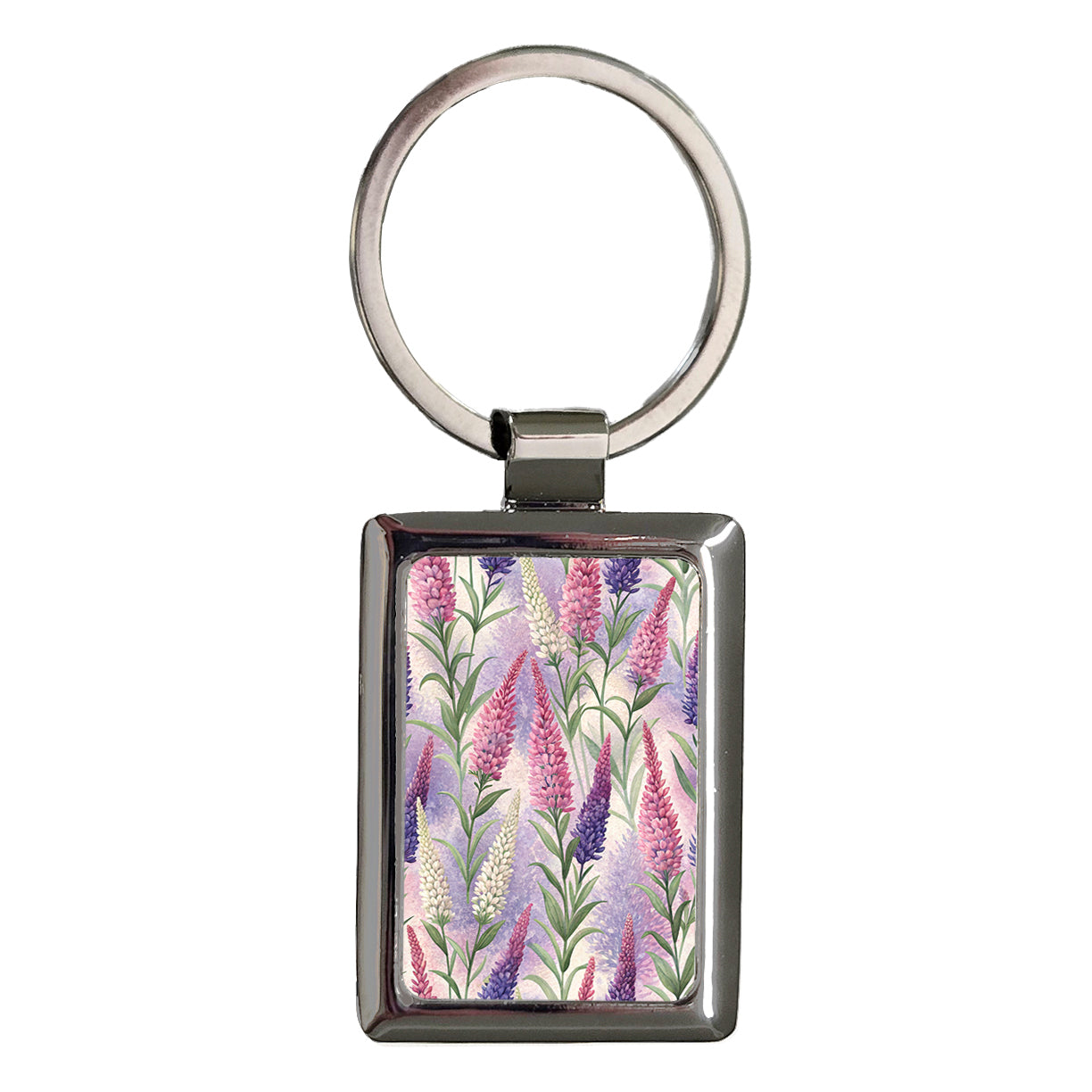 Liatris Flowers Pink White Purple Rectangle Metal Keychain