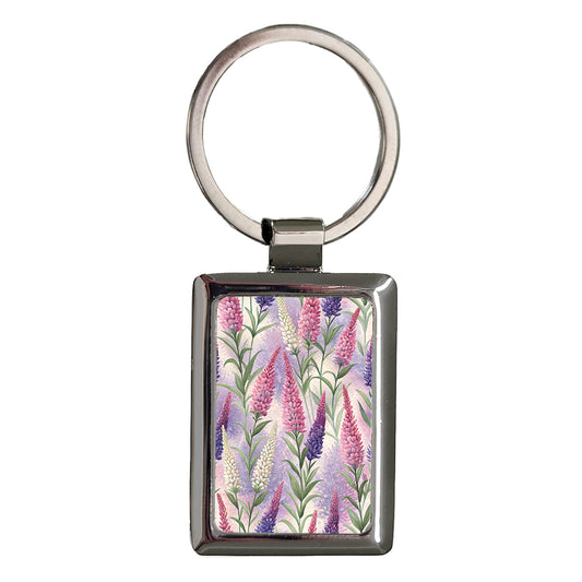 Liatris Flowers Pink White Purple Rectangle Metal Keychain