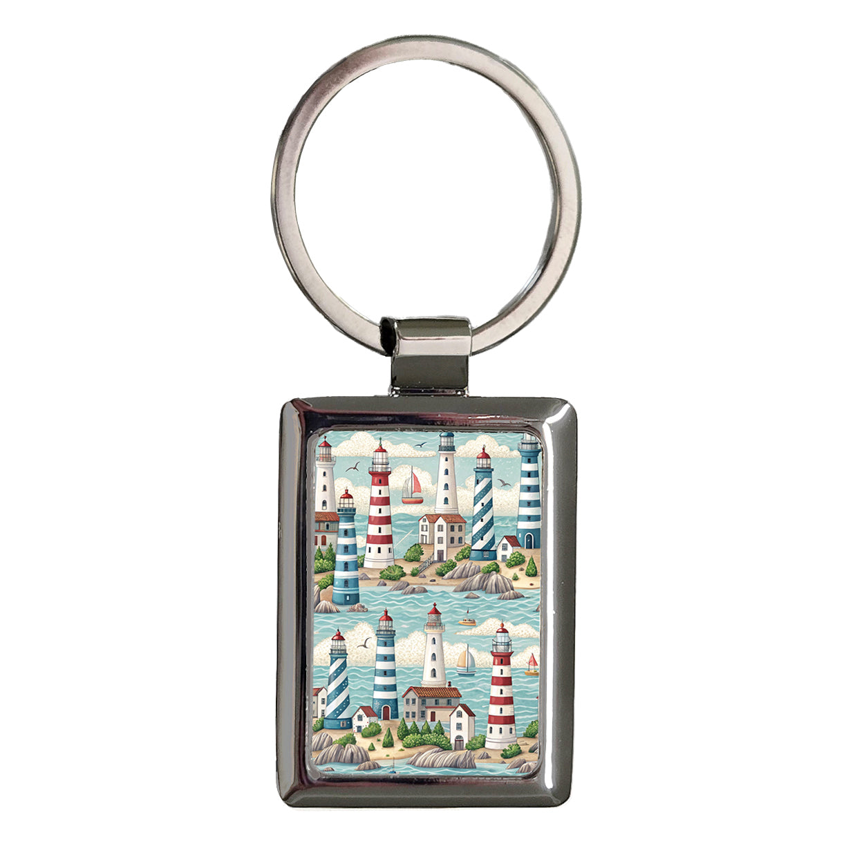 Light Houses Background Rectangle Metal Keychain
